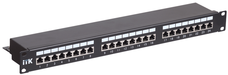 

Патч-панель в шкаф 19" 1U, порты: 24 x RJ-45 кат. 5e, экранированная, черный, ITK (PP24-1UC5ES-D05)