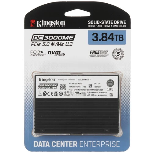 Твердотельный накопитель (SSD) Kingston DC3000ME 3.84Tb, U.2 2.5", PCI-E 5.0 x4 (SEDC3000ME/3T8)