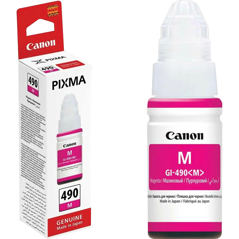 Чернила Canon GI-490 M, 70 мл, пурпурный, оригинальные для Canon PIXMA G1400 / G2400 / G3400 Просрочен, срок установки до 04-2024, товар не вскрывался
