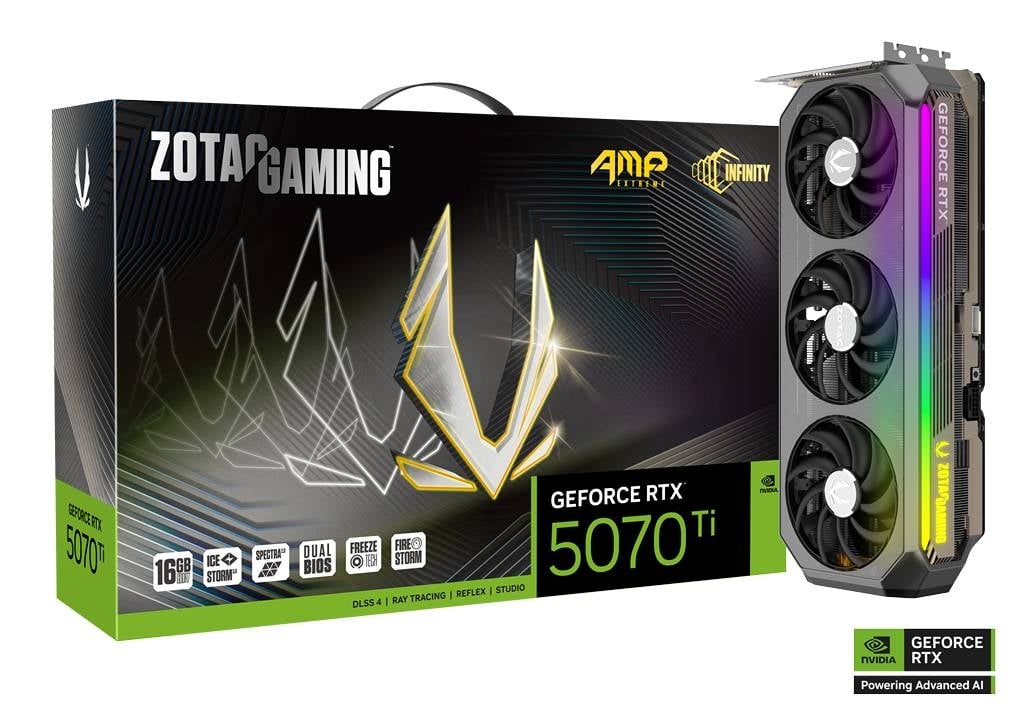 Видеокарта ZOTAC NVIDIA GeForce RTX 5070Ti AMP Extreme INFINITI, 16Gb GDDR7