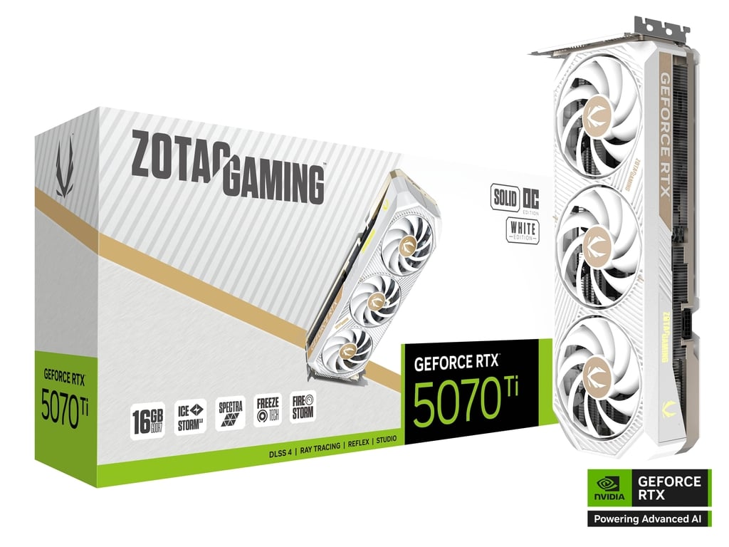 Видеокарта ZOTAC NVIDIA GeForce RTX 5070Ti SOLID CORE OC White Edition, 16Gb GDDR7