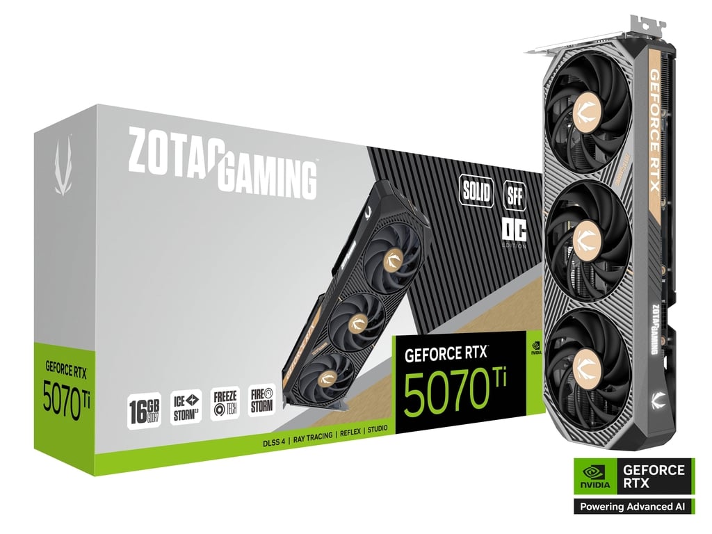 Видеокарта ZOTAC NVIDIA GeForce RTX 5070Ti SOLID SFF OC, 16Gb GDDR7