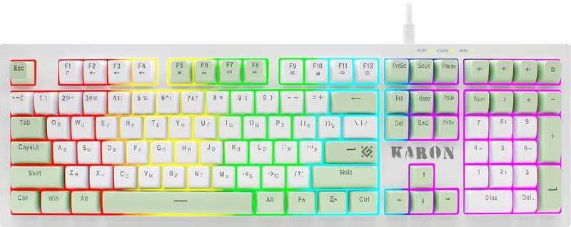 Клавиатура Defender Karon GK-129, USB, белый/зеленый (45129)