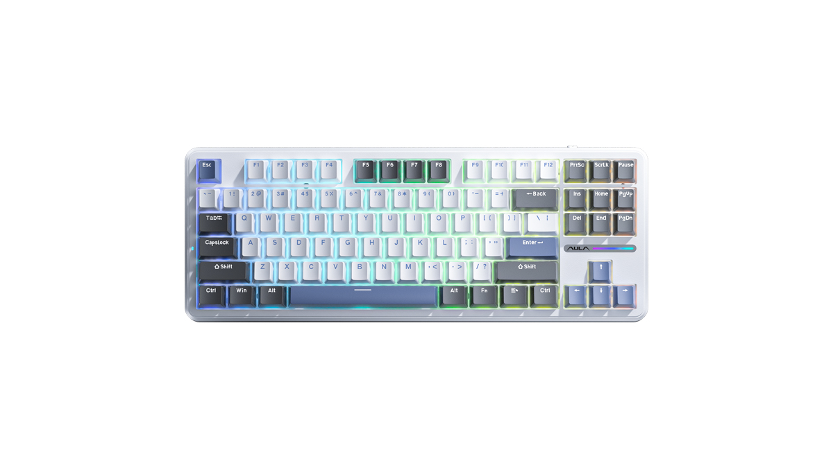 Клавиатура AULA F87 3in1, Bluetooth/Радиоканал/USB, голубой/белый/фиолетовый (F87 3in1 Blue-White-Purple)