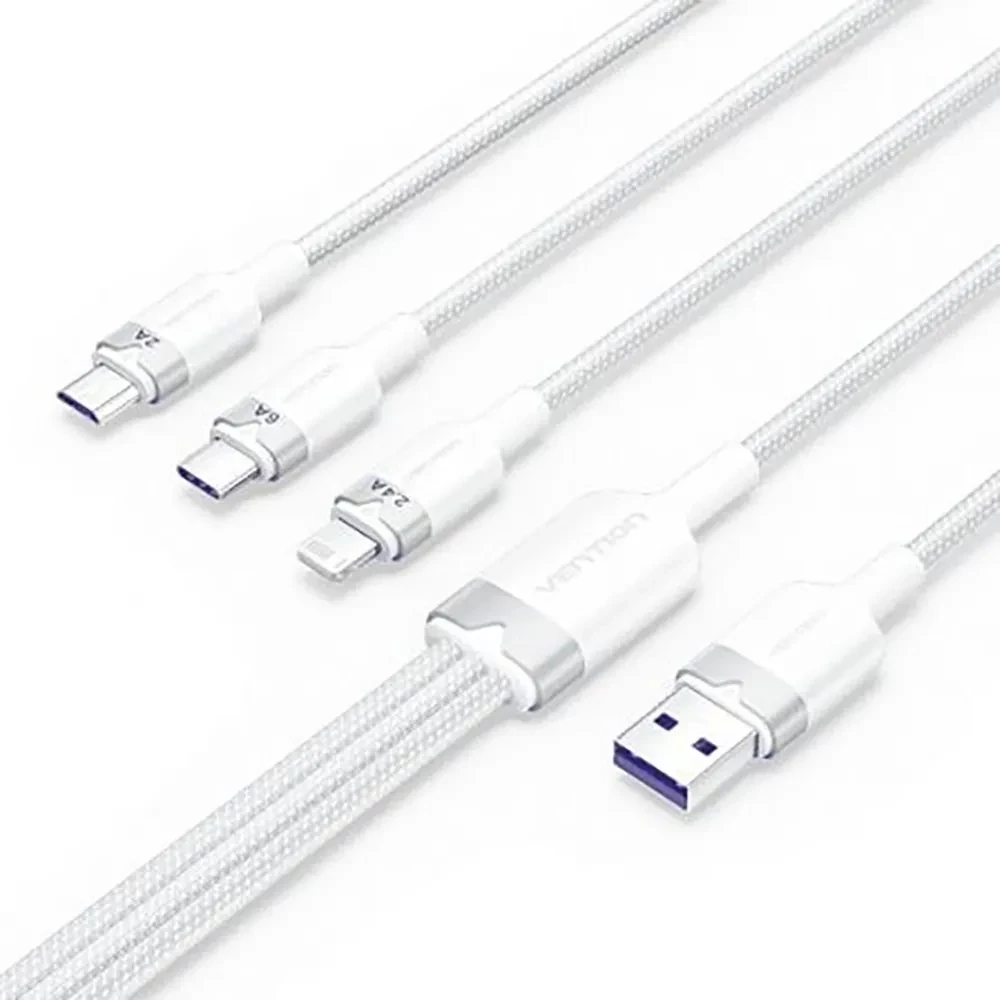 Кабель USB(Am)-Lightning 8-pin(m)/Micro USB(Bm)/USB Type-C(m), 1.5 м, белый, Vention CTR (CTRWG)