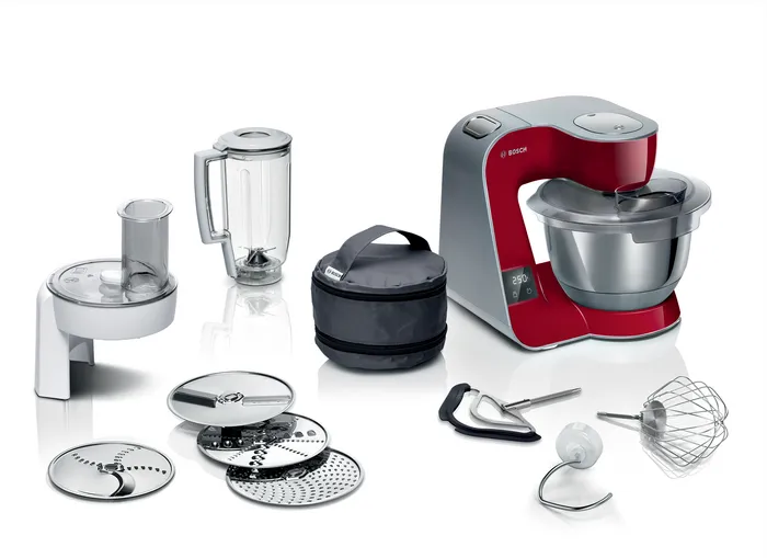 Комбайн Bosch MUM5X720, 1 кВт, красный/серый