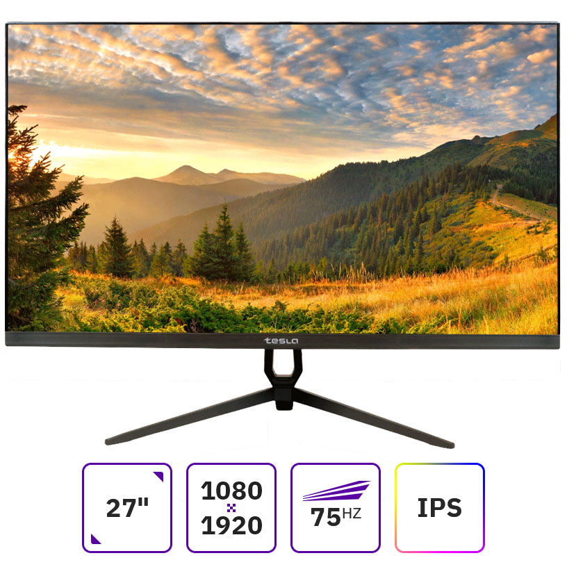 Монитор 27" TESLA F2722HF IPS, 1920x1080 (16:9), 300кд/м2, 4 мс, VGA, HDMI, черный повреждена упаковка, трещина на нижней части рамки