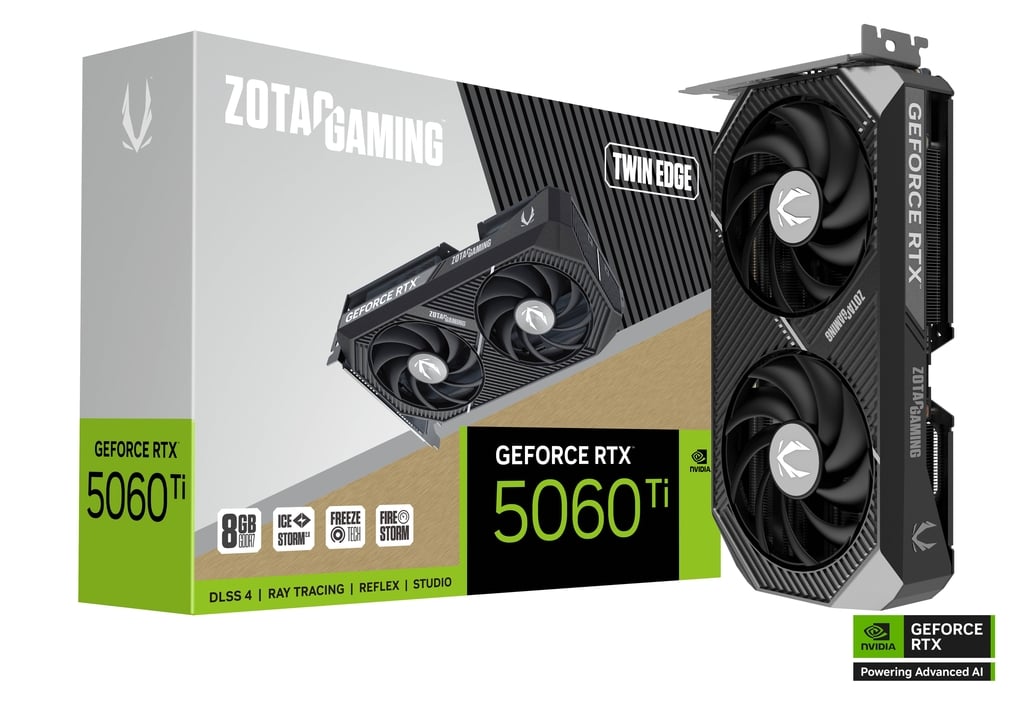 Видеокарта ZOTAC NVIDIA GeForce RTX 5060Ti Twin Edge, 8Gb GDDR7