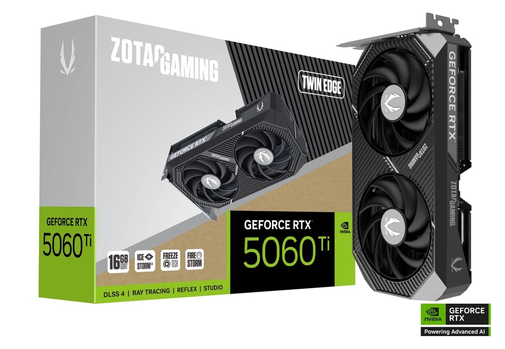 Видеокарта ZOTAC NVIDIA GeForce RTX 5060Ti Twin Edge, 16Gb GDDR7