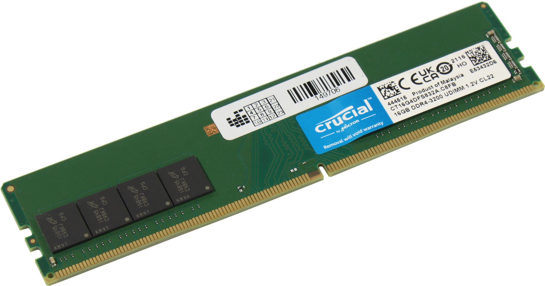 Память DDR4 DIMM 16Gb, 3200MHz Crucial (CT16G4DFS832A)