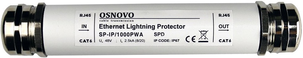 Грозозащита Osnovo, RJ-45/RJ-45, 1 Гбит/с (SP-IP/1000PWA)