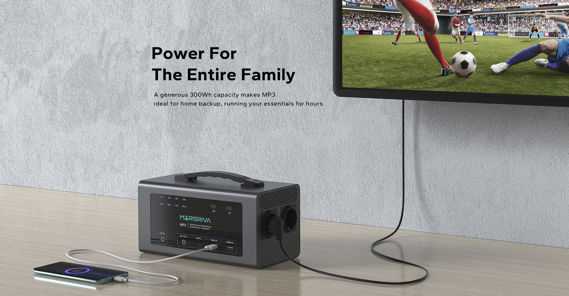 Портативная зарядная станция MARSRIVA MP3, 12000 мА·ч, серый