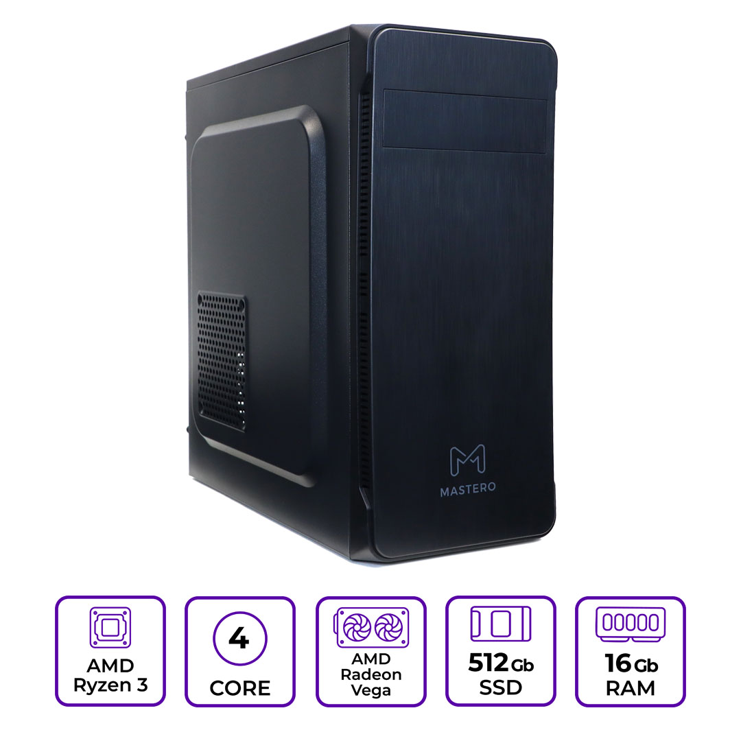 ПК Mastero Middle MSMMD17 AMD Ryzen 3 PRO 4350G, 16Gb DDR4, 512Gb SSD, Vega 6, Без ОС