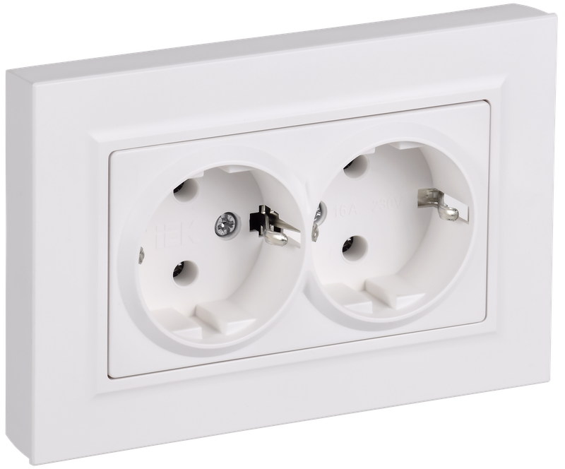 Розетка IEK Brite РСПл12-3-БрАБ, 2-х постовая, арктический белый