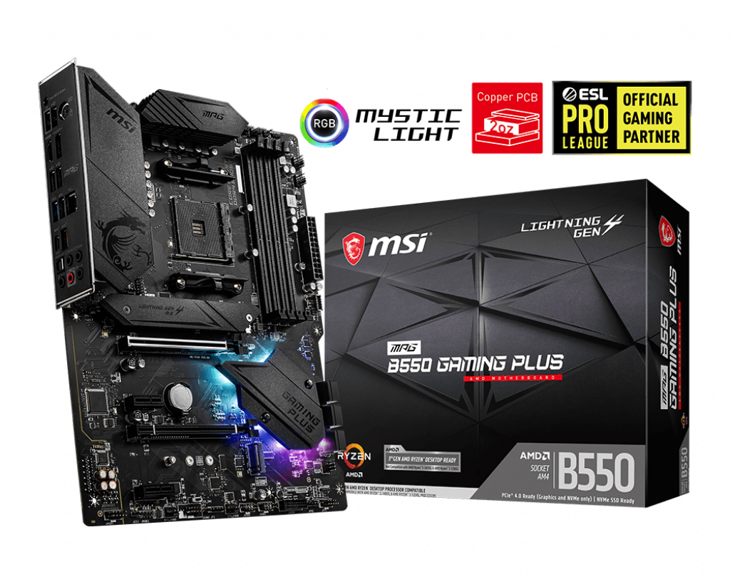 Материнская плата MSI MPG B550 GAMING PLUS, SocketAM4, AMD B550, 4xDDR4, 2PCI-Ex16, 6SATA3, 7.1-ch, GLAN, 5 USB 3.2, 2 USB Type-C, HDMI, DP, ATX, Retail б/у, следы монтажа, следы эксплуатации, отказ от покупки, полный комплект
