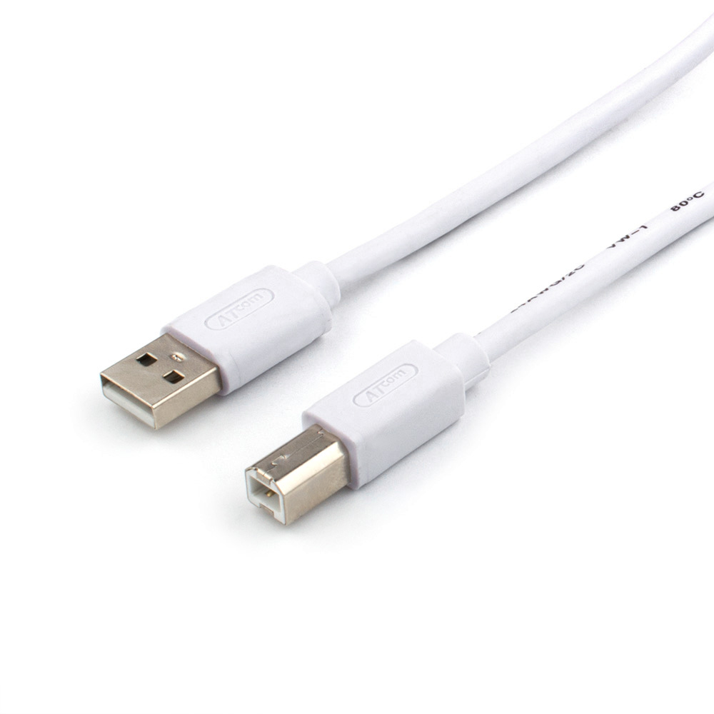 Кабель USB 2.0(Am)-USB 2.0(Bm), ферритовый фильтр, 1.8м, белый ATCOM AT3795 (AT3795) б/у, следы использования