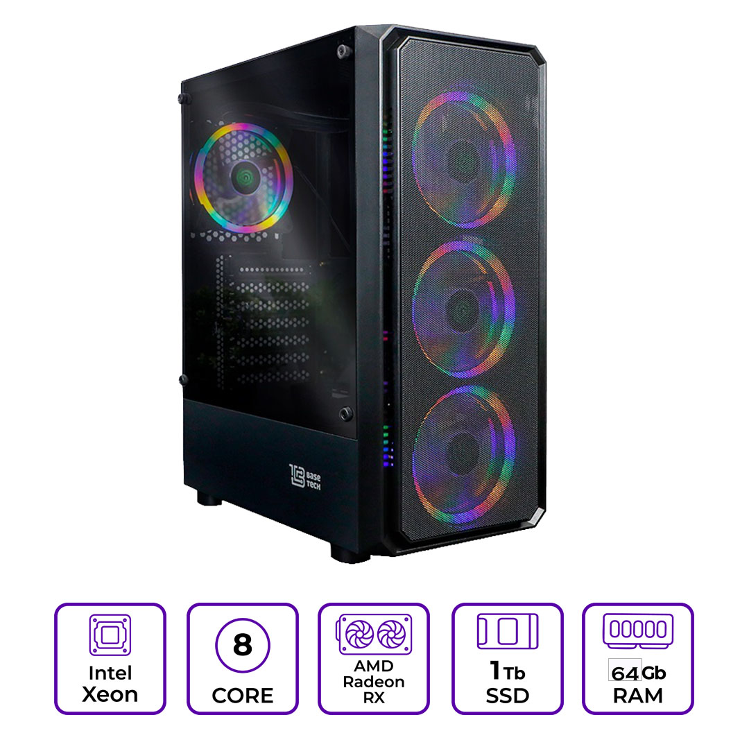 Системный блок BaseTech Gaming BSGMD02 (BSGMD02-X2650v2-64-1000-RX580-B-без ОС)
