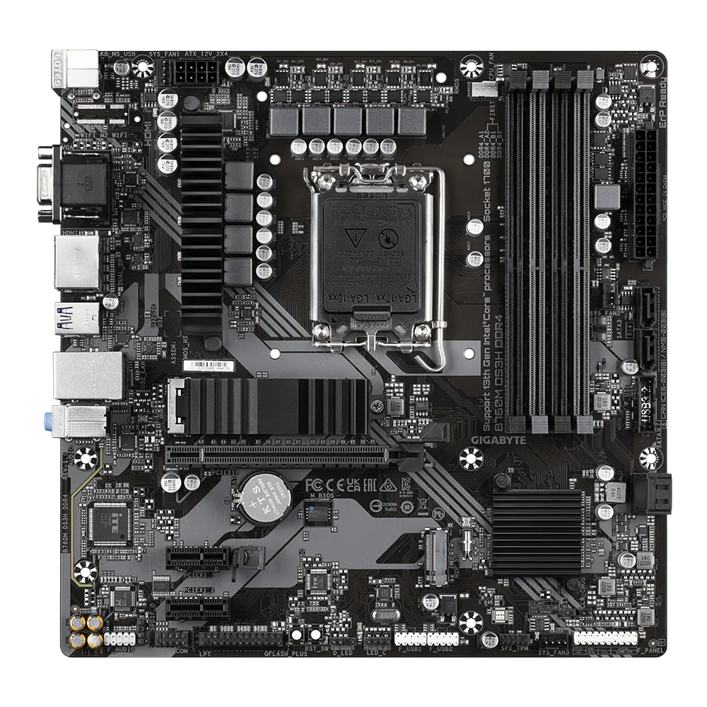 Материнская плата GIGABYTE B760M DS3H DDR4, Socket1700, Intel B760, 4xDDR4, PCI-Ex16, 4SATA3, 7.1-ch, 2.5GLAN, 5 USB 3.2, 1 USB Type-C, VGA, HDMI, DP, mATX, Retail б/у, отказ от покупки, следы монтажа, в комплекте задняя планка
