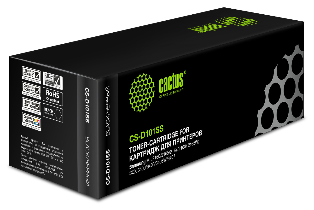 Картридж лазерный Cactus CS-D101SS (MLT-D101S), черный, 1500 страниц, совместимый для Samsung ML-2160 / 2165 / 2167 / 2168, ML-2165W / 2168W, SCX-3400 / 3405 / 3407, SCX-3405W, SCX-3400F / 3405F, SCX-3405FW б/у, отказ от покупки, вскрытая упаковка, без следов эксплуатации