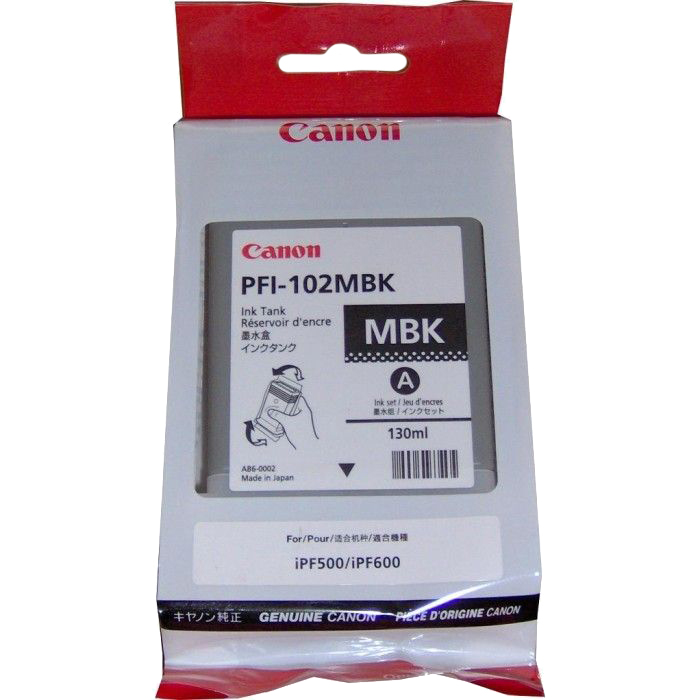 

Картридж струйный Canon PFI-102MBK (0894B001), черный, оригинальный, объем 130 мл для Canon iPF500/600/610/700/710, PFI-102MBK
