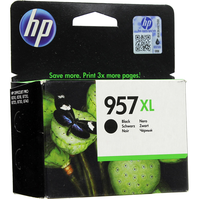 

Картридж струйный HP 957XL (L0R40AE), черный, оригинальный, ресурс 3000 страниц, для HP OfficeJet Pro 8720 / 8725 / 8730 / 8210, 957XL