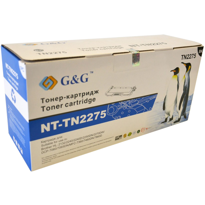 

Картридж лазерный G&G NT-TN2275 (TN2275), черный, 2600 страниц, совместимый, для Brother HL-2240R, HL-2240DR, HL-2250DNR, DCP-7060DR, DCP-7065DNR, DCP-7070DWR, MFC-7360NR, MFC-7860DWR, FAX-2845R, FAX-2940R