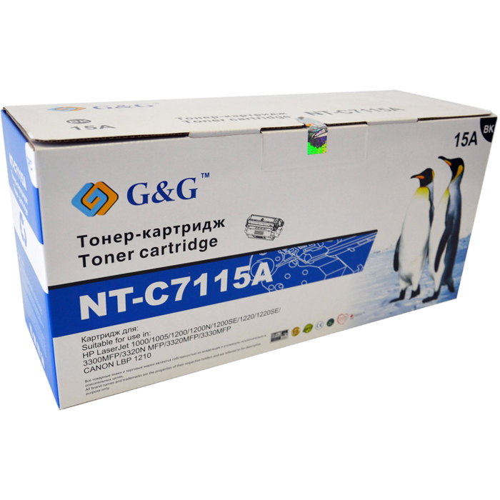 

Картридж лазерный G&G NT-C7115A (15A/C7115A), черный, 2500 страниц, совместимый, для LJ 1000/1005/1200/3300/3320/3330 Canon LBP-1210