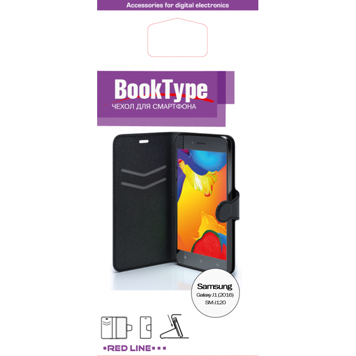 

Чехол-книжка Red Line для смартфона Samsung Galaxy J1 2016 SM-J120, пластик, черный