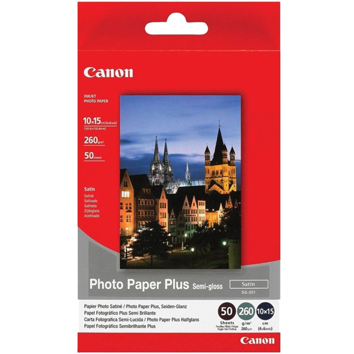 

Фотобумага 10x15 260 г/м² глянцевая, 50 листов, односторонняя, Canon SG-201/1686B015 для струйной печати, Белый, SG-201