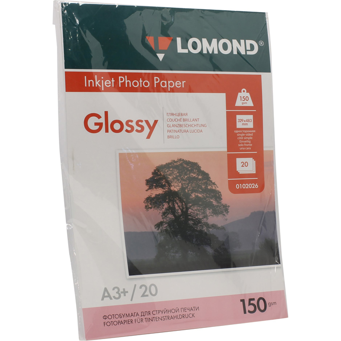 

Фотобумага A3+ 150 г/м² глянцевая, 20 листов, односторонняя, Lomond 0102026 для струйной печати, Белый