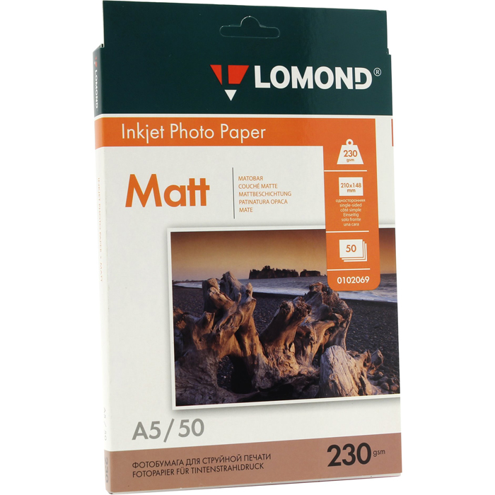 

Фотобумага A5 230 г/м² матовая, 50 листов, односторонняя, Lomond 0102069 для струйной печати, Белый