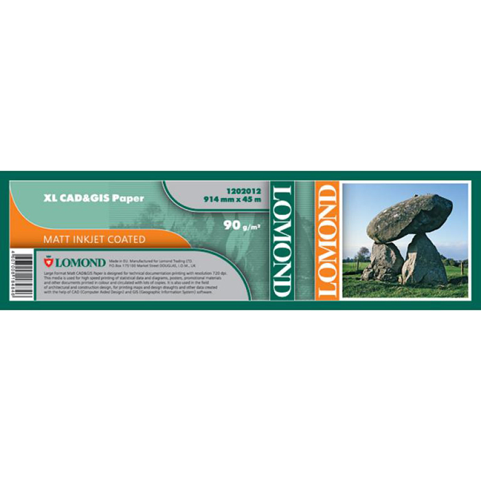 

Бумага рулон 36"(914мм) x 45 м, 90 г/м², матовая, Lomond XL CAD&GIS Paper (1202012)