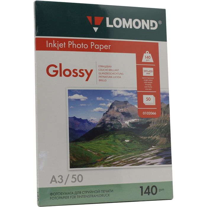

Фотобумага A3 140г/м2 глянцевая, 50 листов, односторонняя, Lomond 0102066 для струйной печати, Белый