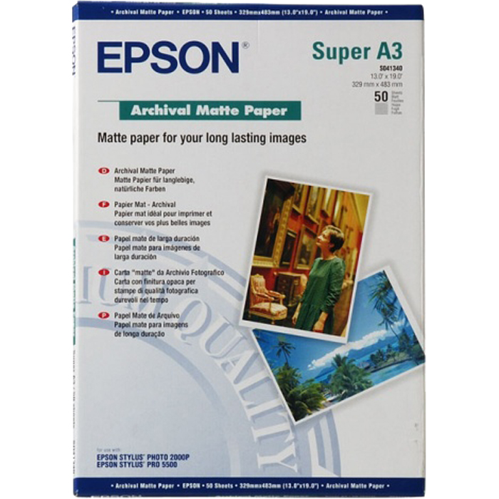 

Фотобумага A3+ 189 г/м² матовая, 50 листов, односторонняя, Epson S041340/C13S041340 для струйной печати, Белый, S041340
