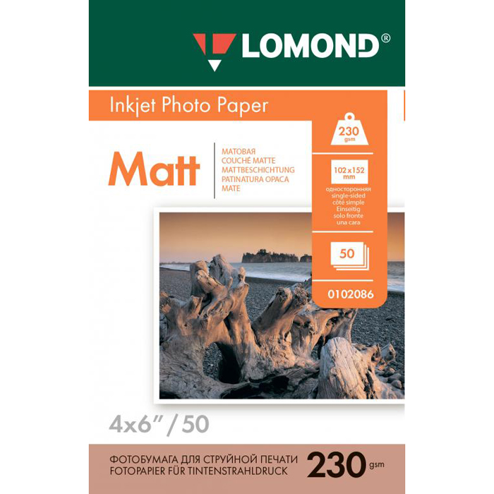 

Фотобумага 10x15 230г/м2 матовая, 50 листов, односторонняя, Lomond 0102086 для струйной печати, Белый