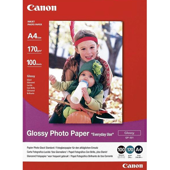 Фотобумага A4 170г/м2 глянцевая, 100 листов, односторонняя, Canon GP-501/0775B001 для струйной печати, цвет белый - фото 1
