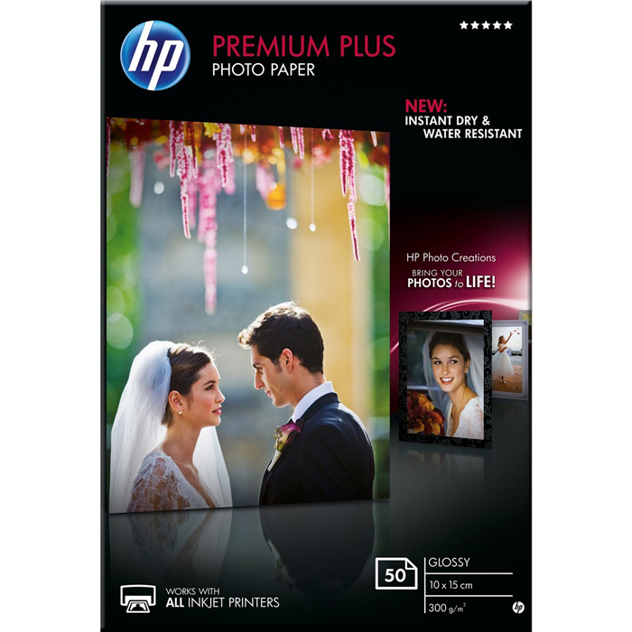 

Фотобумага 10x15 300г/м2 полуглянцевая, 50 листов, односторонняя, HP Premium Plus/CR695A для струйной печати, Белый, Premium Plus