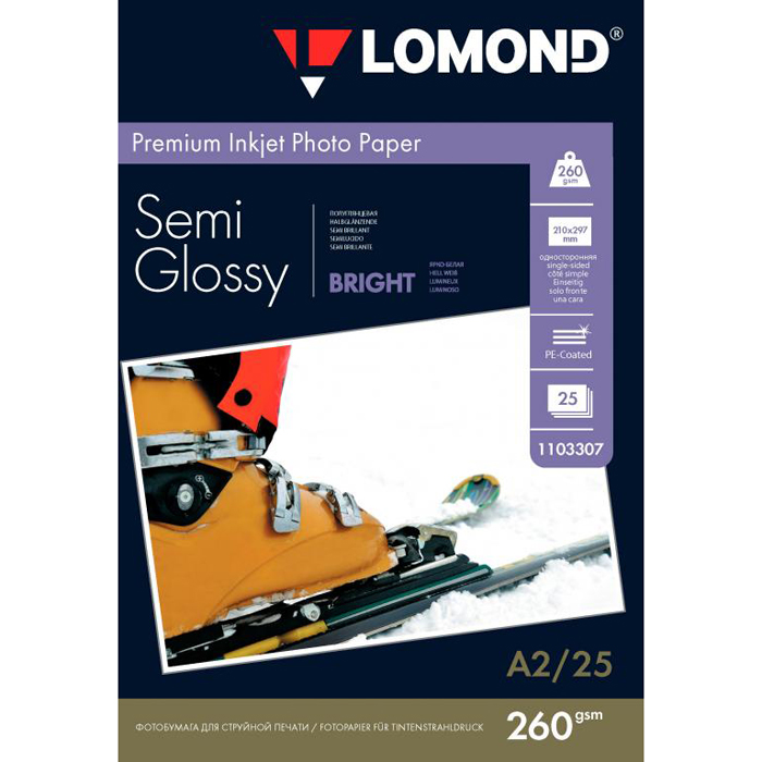 

Бумага Lomond Bright Semi-Glossy А2, 260g/m2, (25л) (1103307), Белый
