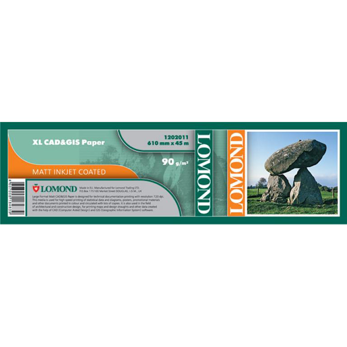 

Бумага рулон 24"(610мм) x 45 м, 90 г/м², матовая, Lomond XL CAD&GIS Paper (1202011)