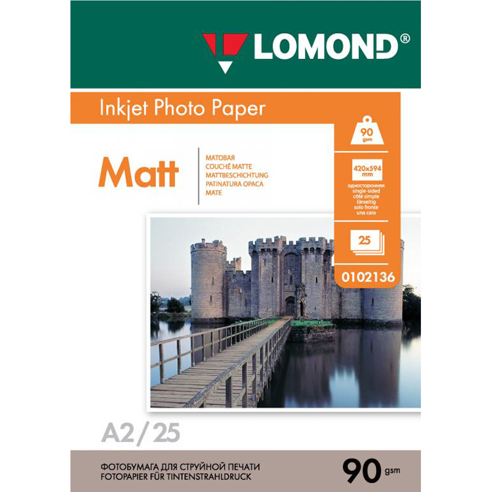 

Фотобумага Lomond односторонняя, матовая, A2/90/25л (0102136), Белый