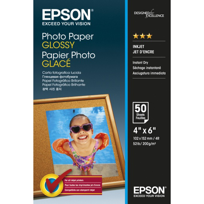 

Фотобумага 10x15 200г/м2 глянцевая, 50 листов, односторонняя, Epson S042547/C13S042547 для струйной печати, Белый, S042547