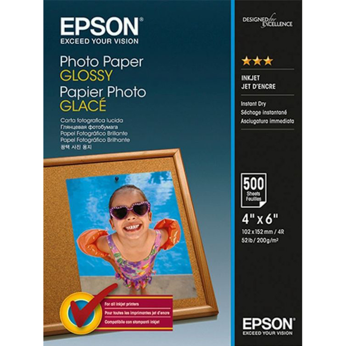 

Фотобумага 10x15 200 г/м² глянцевая, 500 листов, односторонняя, Epson S042549/C13S042549 для струйной печати, Белый, S042549