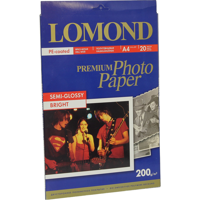 

Фотобумага A4 200 г/м² полуглянцевая, 20 листов, односторонняя, Lomond 0102149 для струйной печати, Белый
