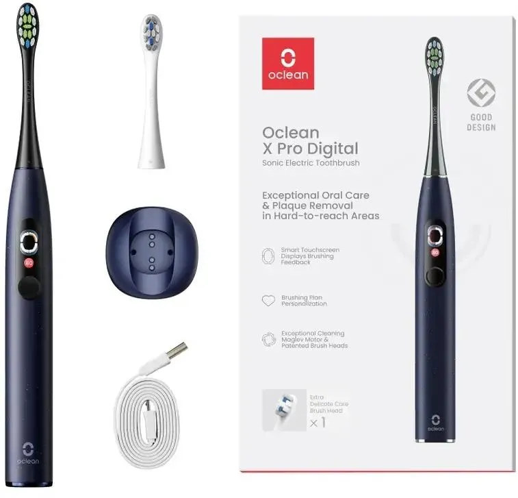 Электрическая зубная щетка Oclean X Pro Digital Y2076, насадок: 2, режимов: 1, синий