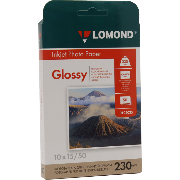 

Фотобумага A6 230 г/м² глянцевая, 50 листов, односторонняя, Lomond 0102035 для струйной печати, Белый