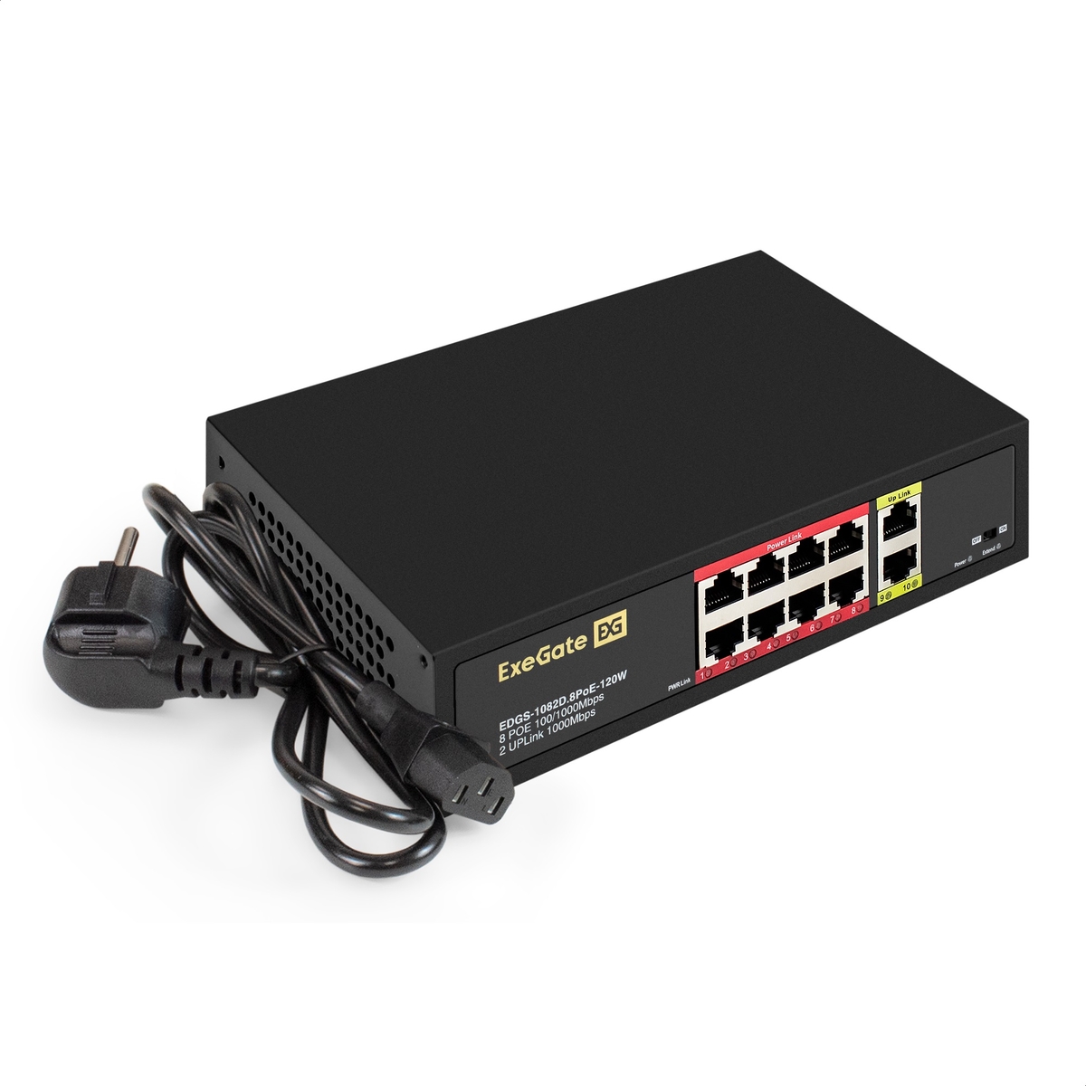 Коммутатор ExeGate EDGS-1082D.8PoE-120W, 10x100 Мбит/с, SFP/uplink: RJ-45x2 (EX299028RUS)