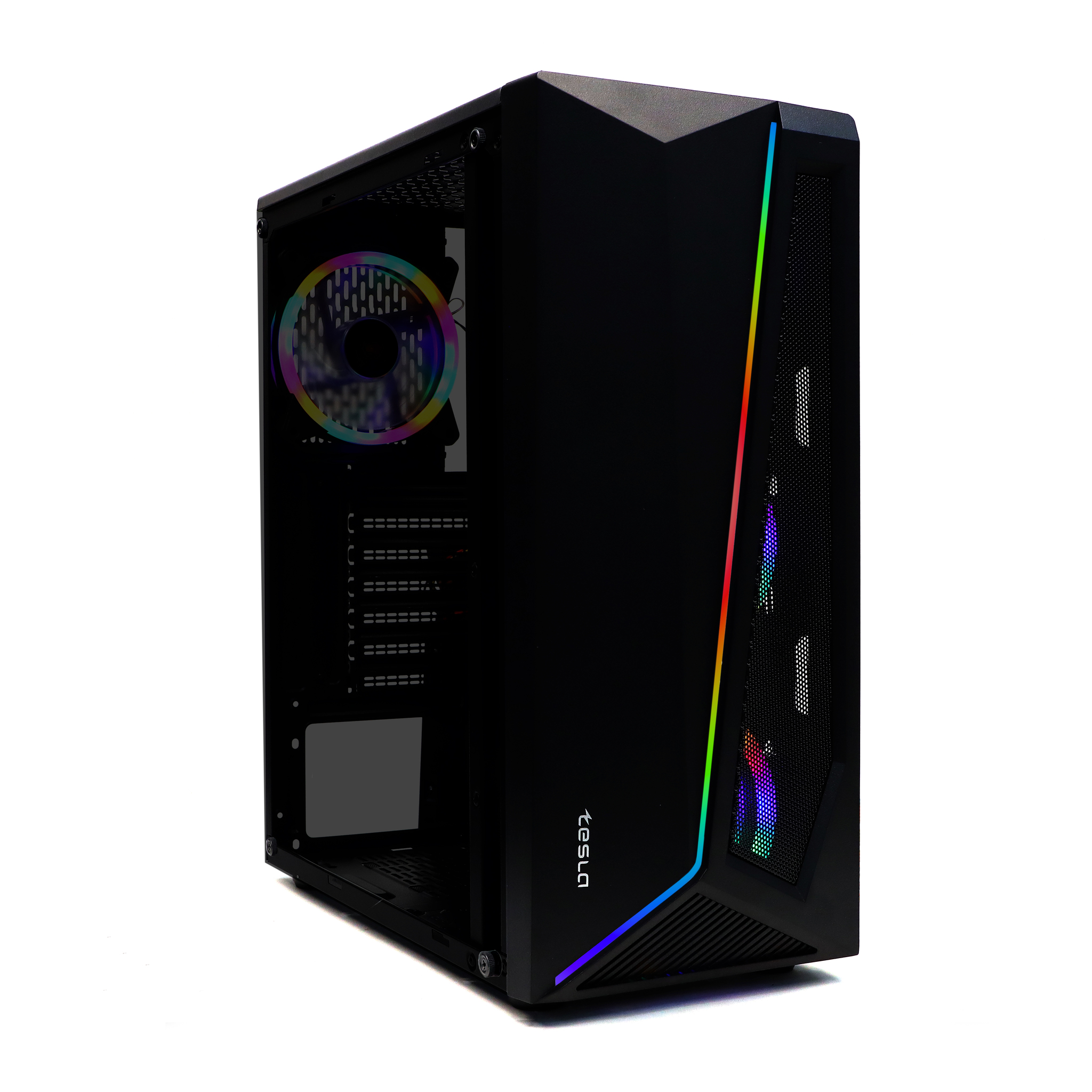 Корпус TESLA TSL-100, ATX, Midi-Tower, USB 3.0, RGB подсветка, черный, без БП (TSL-100-4FB-RGB) б/у, следы эксплуатации, полный комплект