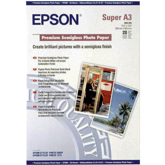 Фотобумага A3+ 250г/м2 полуглянцевая, 20 листов, односторонняя, Epson C13S041328 для струйной печати