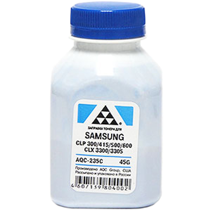 

Тонер AQC AQC-235C, бутыль 45 г, голубой, совместимый для Samsung CLP-300/315/320/325/360/415/500/510/600/610/660, CLX-3300/3305 (AQC-235C), AQC-235C