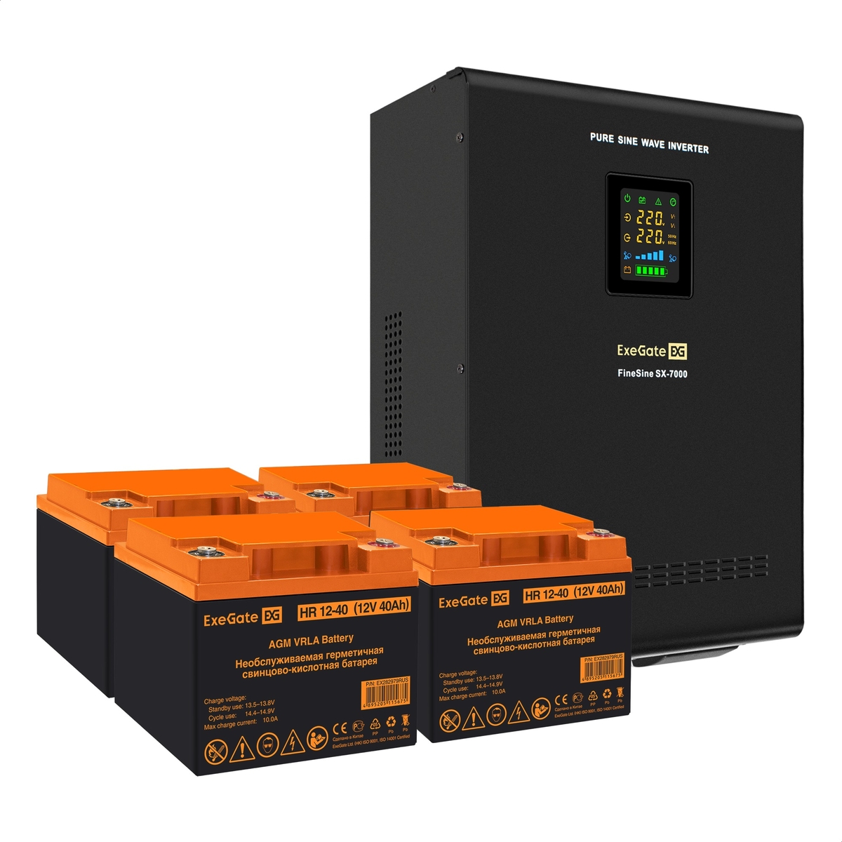 

ИБП ExeGate FineSine SX-7000/4 x HR 12-40 (12В, 40Ач), 7000 В·А, 5 кВт, EURO/клемная колодка, розеток - 2, черный (EX296682RUS), SX-7000/4 x HR 12-40 (12В, 40Ач)